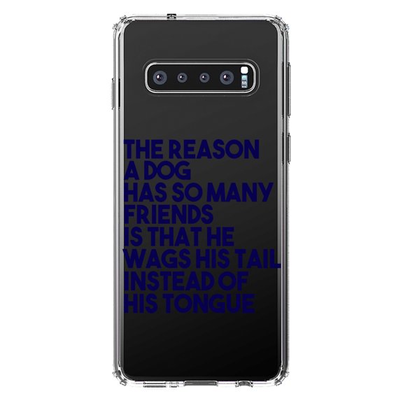 DistinctInk Clear Shockproof Hybrid Case for Samsung Galaxy S10  PLUS (6.4" Screen) - TPU Bumper Acrylic Back Tempered Glass Screen Protector - Dog Wags Tail Instead of Tongue