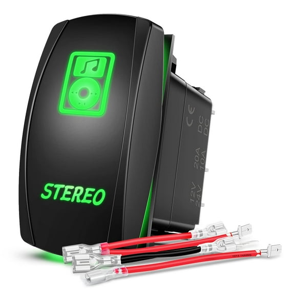 Nilight Stereo Rocker Switch Led Light Bar 5Pin Laser On Off SPST switches 20A/12V 10A/24V Green with Jumper Wires Set for Cars Trucks RVs