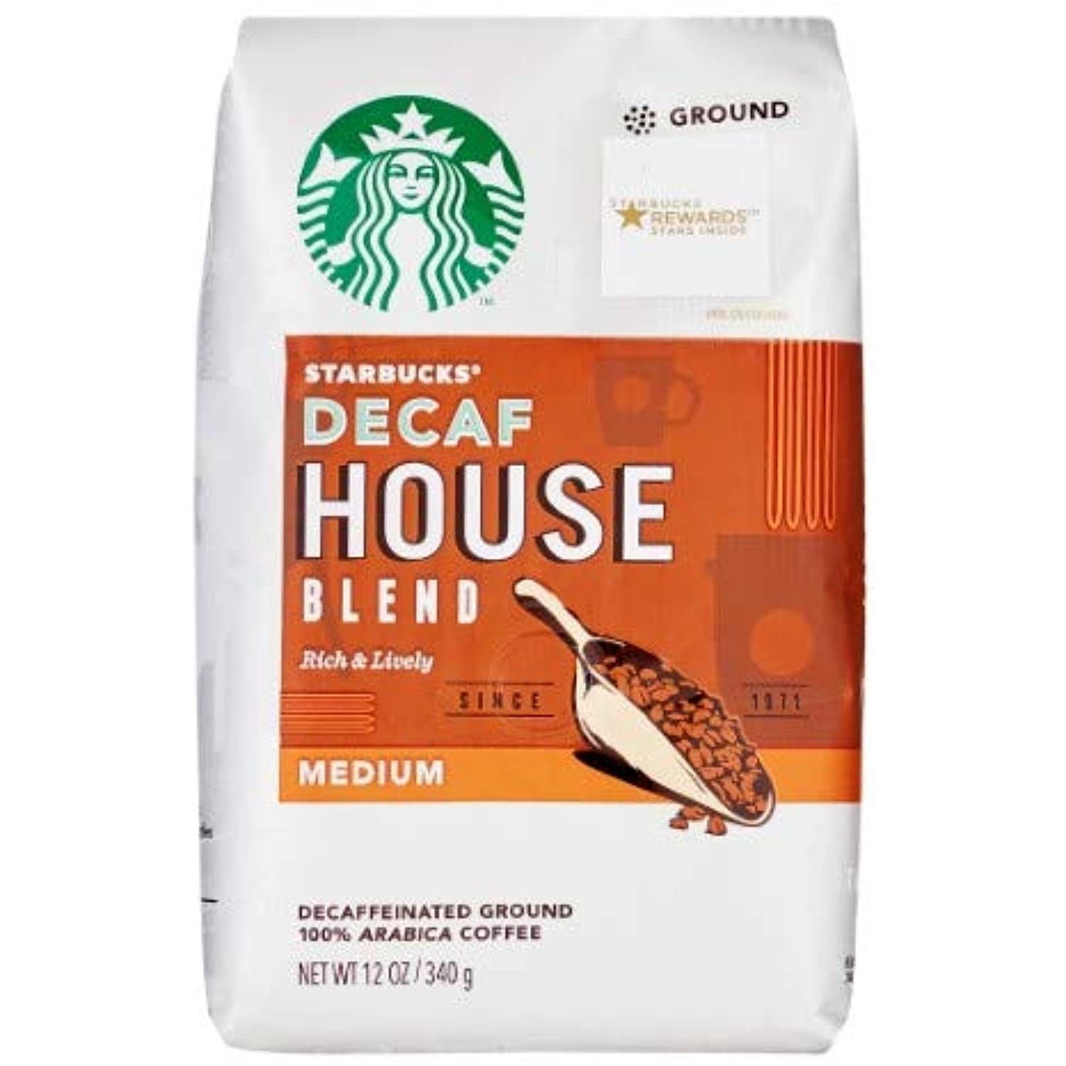 Starbucks Decaf Ground Coffee, House Blend, 12 Oz