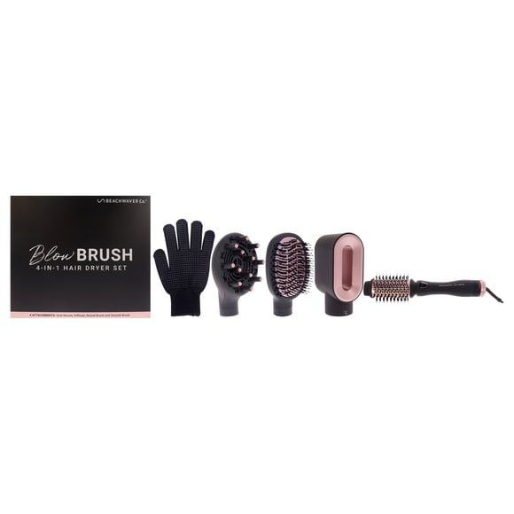 Cepillo de pelo Beachwaver para mujer - BWBLBR01 Rosa Medianoche - Enchufe estadounidense - 6 piezas, boquilla ovalada, difusor, cepillo redondo, cepillo liso y guante