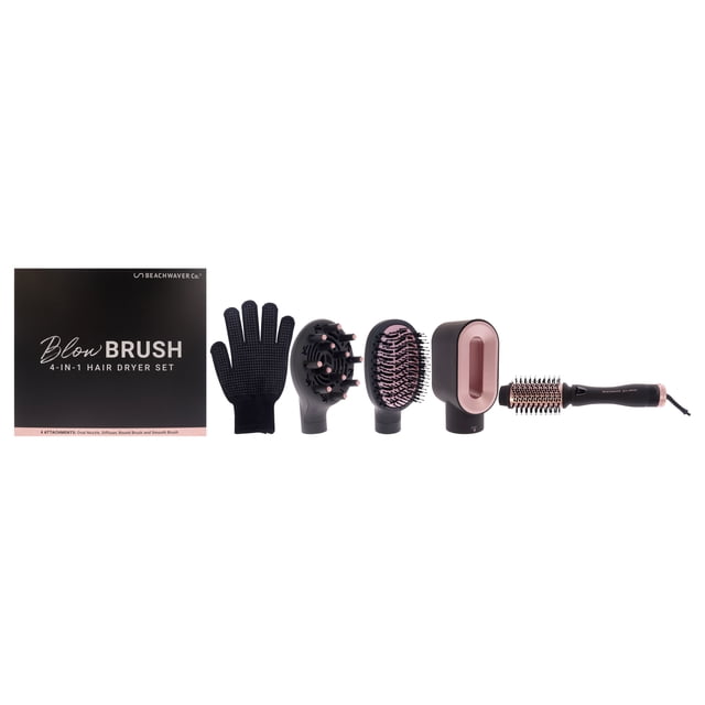 Cepillo de pelo Beachwaver para mujer - BWBLBR01 Rosa Medianoche - Enchufe estadounidense - 6 piezas, boquilla ovalada, difusor, cepillo redondo, cepillo liso y guante