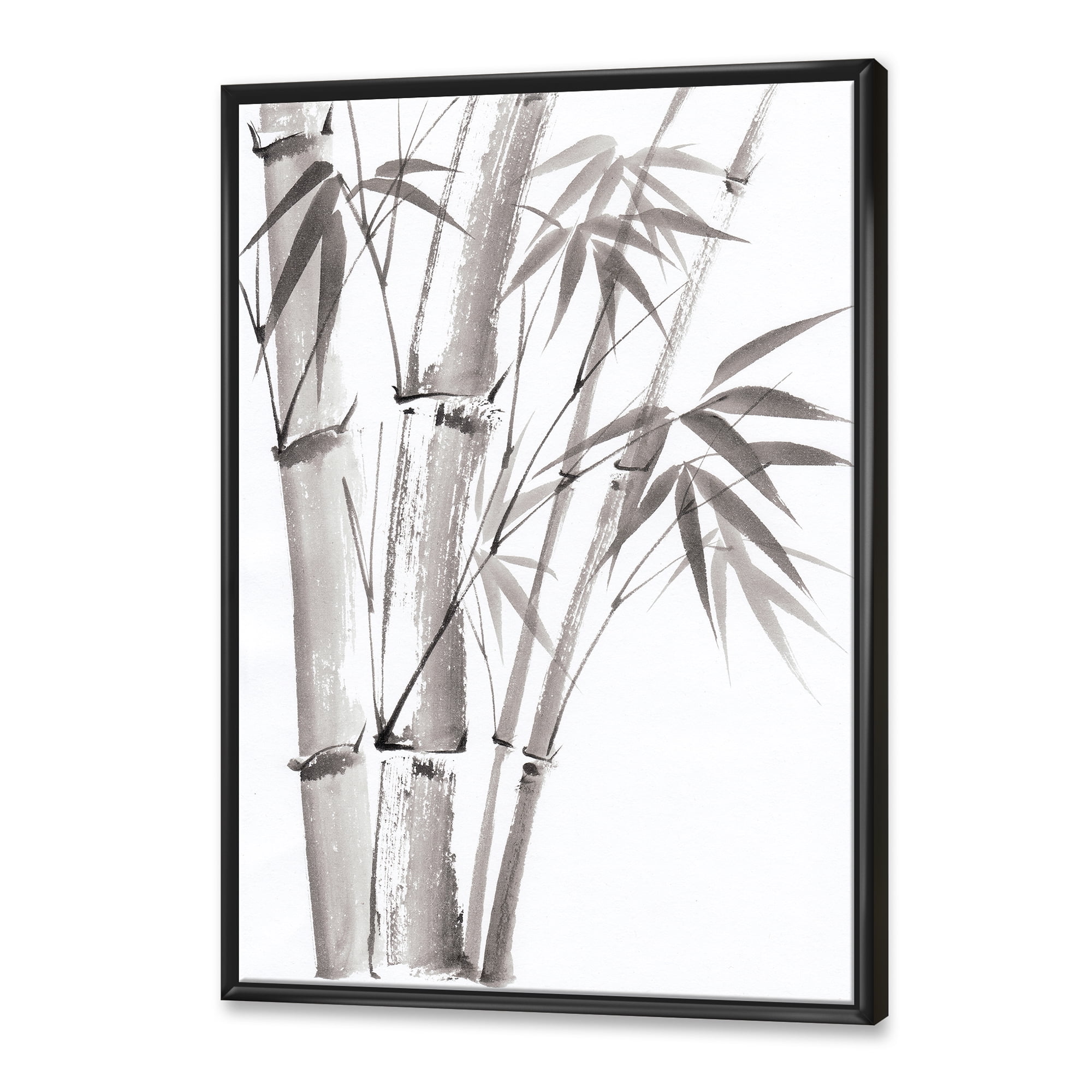 Palm Bamboo Detail On White III 24 in x 32 in Framed Painting Canvas Art Print, by Designart