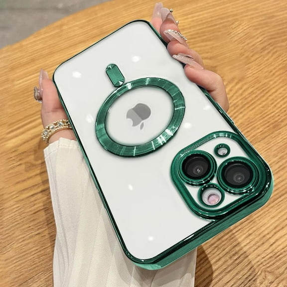 Case Made for iPhone 15 6.1 Inch [Built-in Camera Lens Protector] [Compatible with MagSafe] Anti-Scratch Shockproof Protective Slim Electroplated Case for Women Men - Green