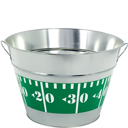 Amscan Football Field Yard Marker Metal Tub 17 Drink Cooler Silver Green