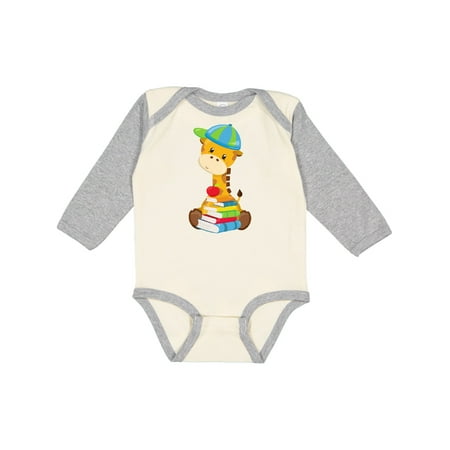 

Inktastic Giraffe Going To School Giraffe With Books Gift Baby Boy or Baby Girl Long Sleeve Bodysuit