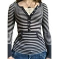 thumbnail image 2 of LMLYSoH Women Fashion Wild T-Shirts Stripe Round Neck Long Sleeve Shirts Spring Autumn Slim Fit Button-Up Tops Streetwear, 2 of 6