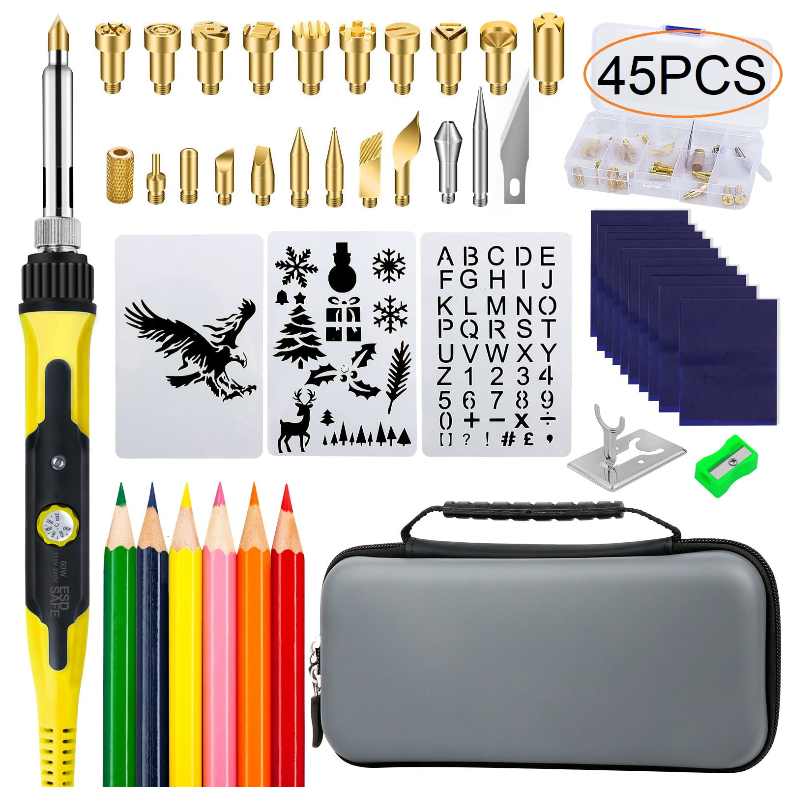 Wood Burning Kit 45PCS, Adjustable Temperature 200~420℃, Professional Craft  Tool Set for Beginners Adults and DIY Carving (Yellow)