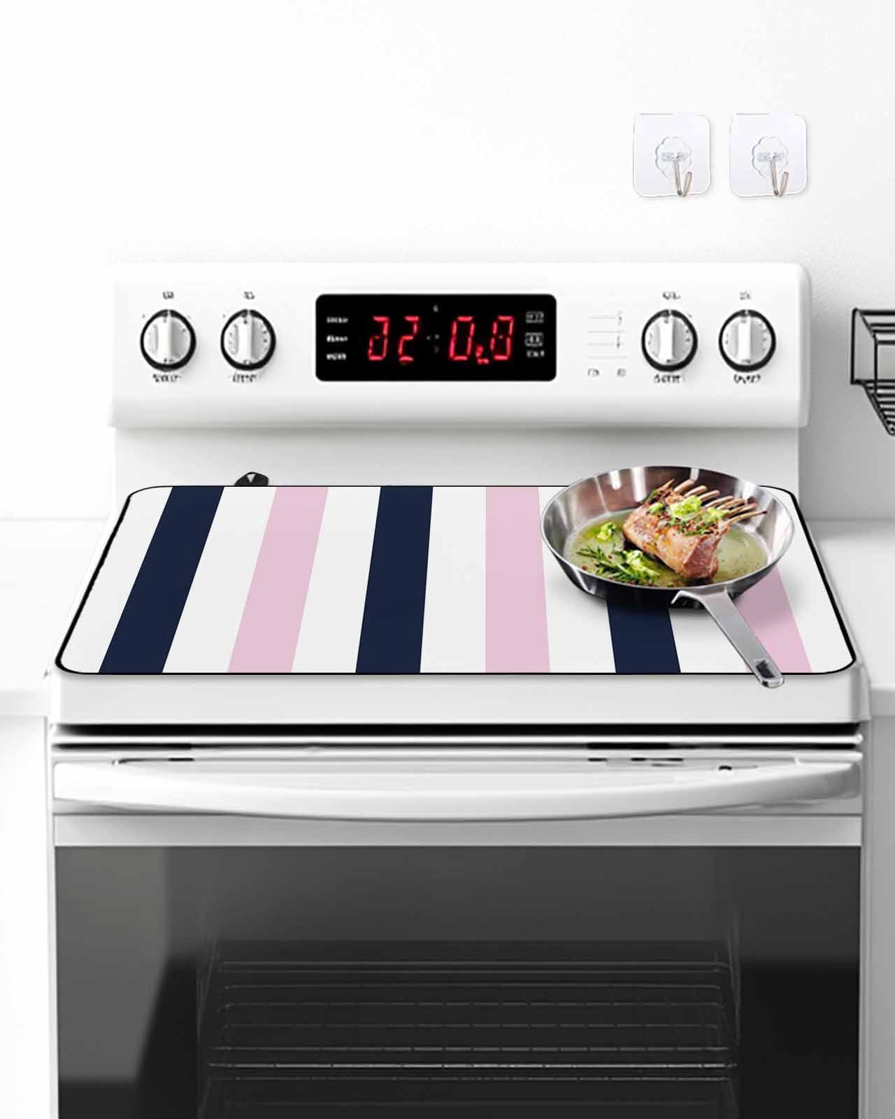 Retro American Stove Top Covers for Electric Stove, 28'x20'' Flag Star Striped Mottled Wood Grain Glass Ceramic Stove Cover Foldable Rubber Mat Heat Resistant Cooktop Protector for Kitchen