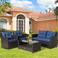 thumbnail image 2 of Costway 8 PCS Patio Rattan Furniture Set Glass Table Shelf Sofa Cushion Navy, 2 of 9
