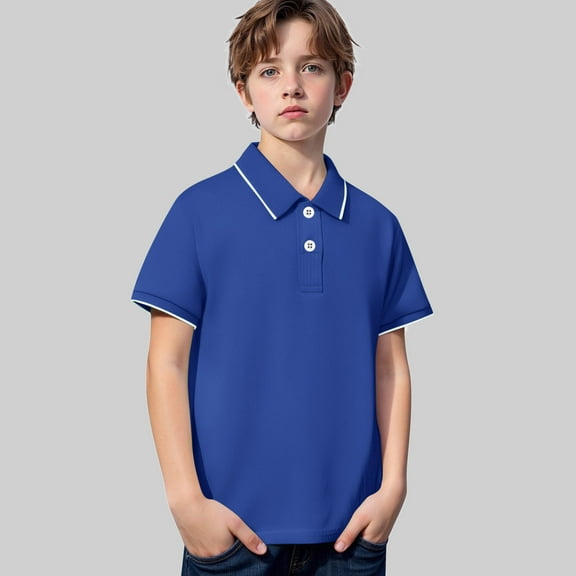 Little Boys Polo Shirt Blue Shirt Boys Summer Shirt with Short Sleeves Boys Clothes Size 5-6 Years