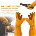 thumbnail image 2 of Leather Cowhide Work Gloves Heat-proof Metal Welding Protector Soldering Welding Gloves Tools, 2 of 5