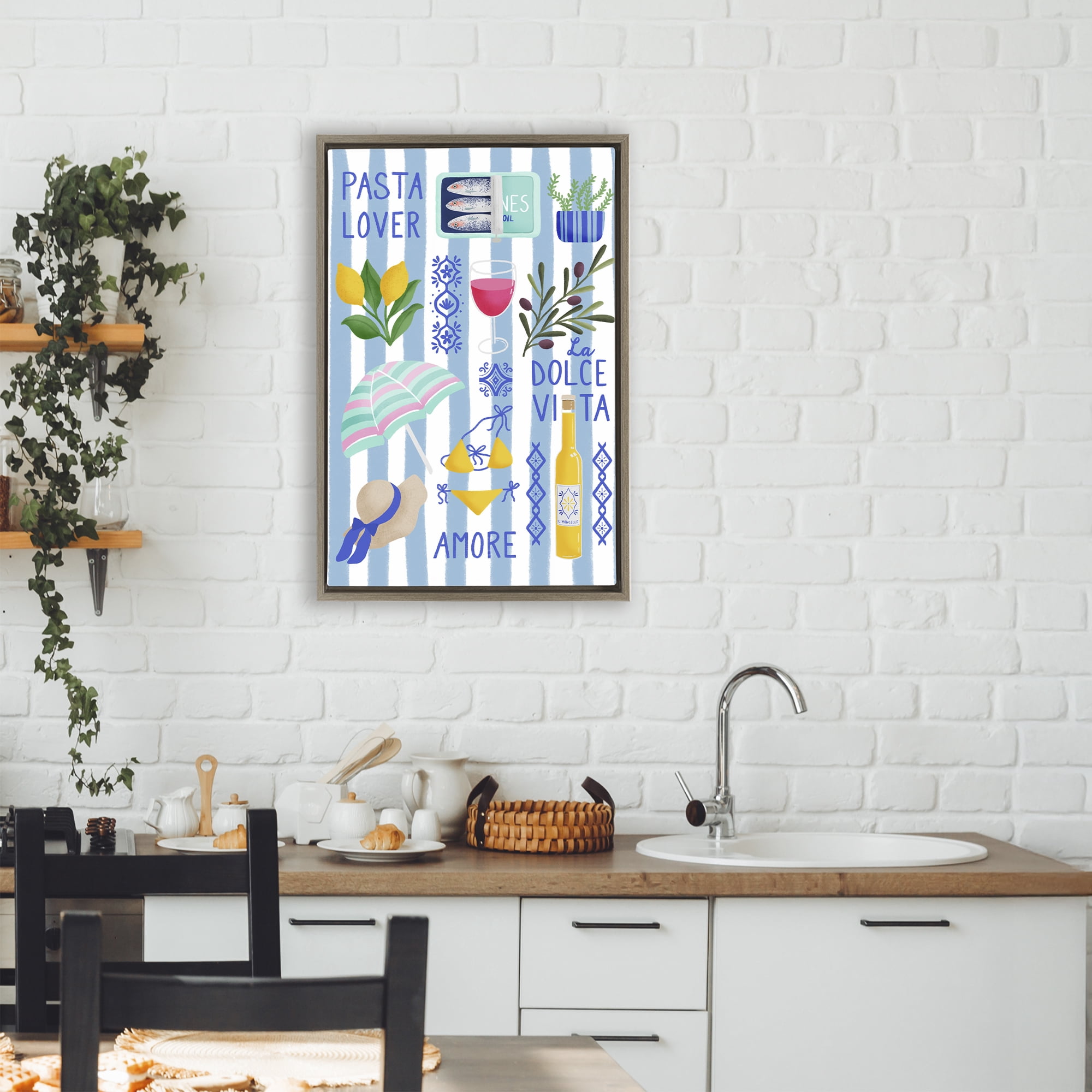 Stupell Industries Pasta Lover Mediterranean Brown Framed Floater Canvas Wall Art, design by Metka Hiti