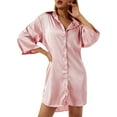 thumbnail image 5 of Chollius Women's Satin Nightshirt Button Down Nightgown Short Sleeve V-Neck Loose Oversize Sleepshirt Side Slit Sleepwear Gowns for Home Wear, 5 of 9