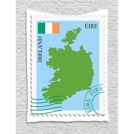 Ireland Map Tapestry, Mail Sending Post Office Elements Eire Classic Communication Ways, Wall Hanging for Bedroom Living Room Dorm Decor, White and Multicolor, by (Best Way To Send International Mail)