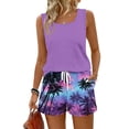 thumbnail image 2 of UDAUDU 2 Piece Sets for Women Dressy Hawaiian Floral Print Sleeveless Tank Top & Shorts Beach Soft Clothing Purple XL, 2 of 5