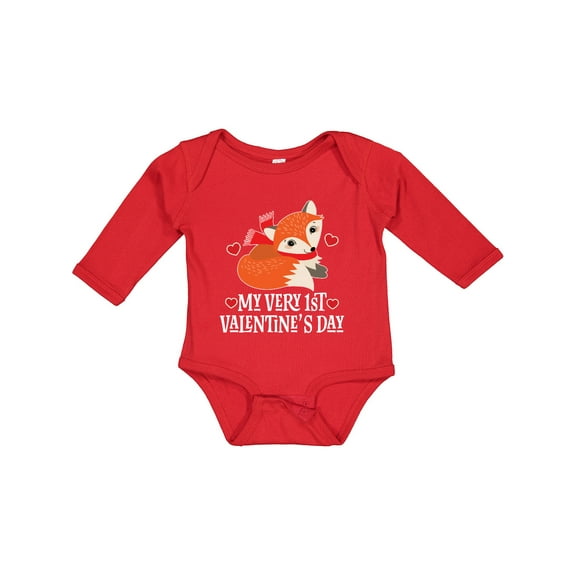 Inktastic Valentines Day Babys 1st Childs Fox Boys or Girls Long Sleeve Baby Bodysuit