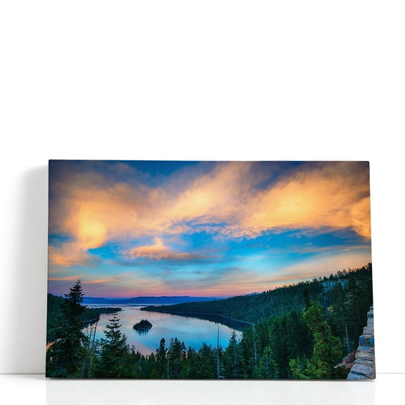 Top View of Lake Tahoe, Sierra Nevada - Wrapped Canvas Print Wall Art | 18" W x 12" H