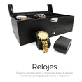 thumbnail image 4 of Estuche Alhajero Organizador De Relojes Y Joyas Elegante Belug,  Negro con costuras Rojas., 4 of 5