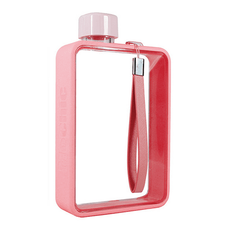 

Flat Water Bottle Portable Travel Mug for Sports Gym Fitness Outdoor Slim Flask Canteen Fit in Purse Handbag Any bags Pink