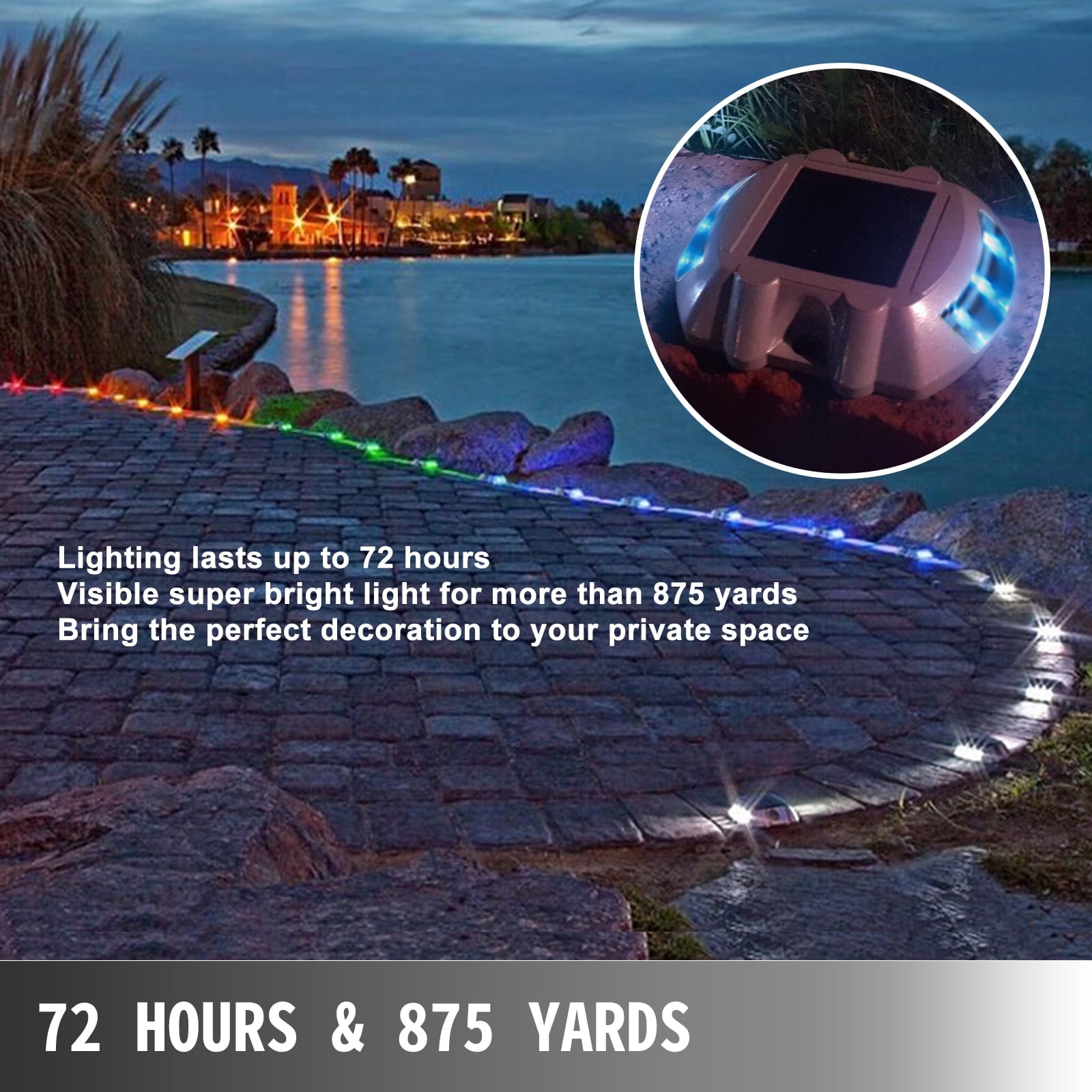 VEVOR Solar Driveway Lights 16-Pack, Switch Button, Solar Deck Lights Waterproof, 6 LED Lights, Outdoor for Path Warning Garden Walkway Sidewalk Steps, Blue