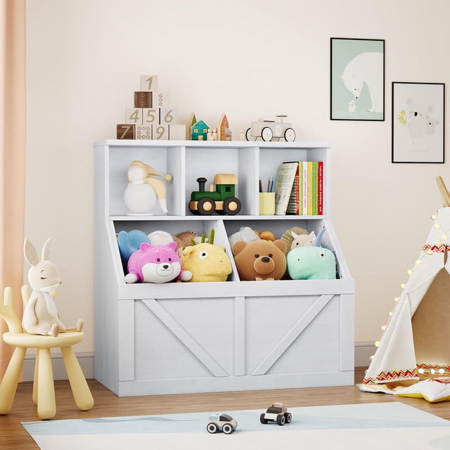 Kojooin Kids Toy Storage Bookshelf Organizer, White Nursery Bookcase
