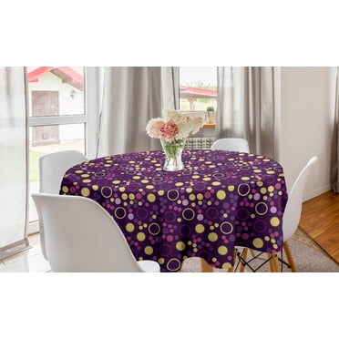 Abstract Round Tablecloth, Contemporary Pattern of Circles and Polka Dots, Circle Table Cloth Cover for Dining Room Kitchen Decor, 60", Purple Brown, by Ambesonne