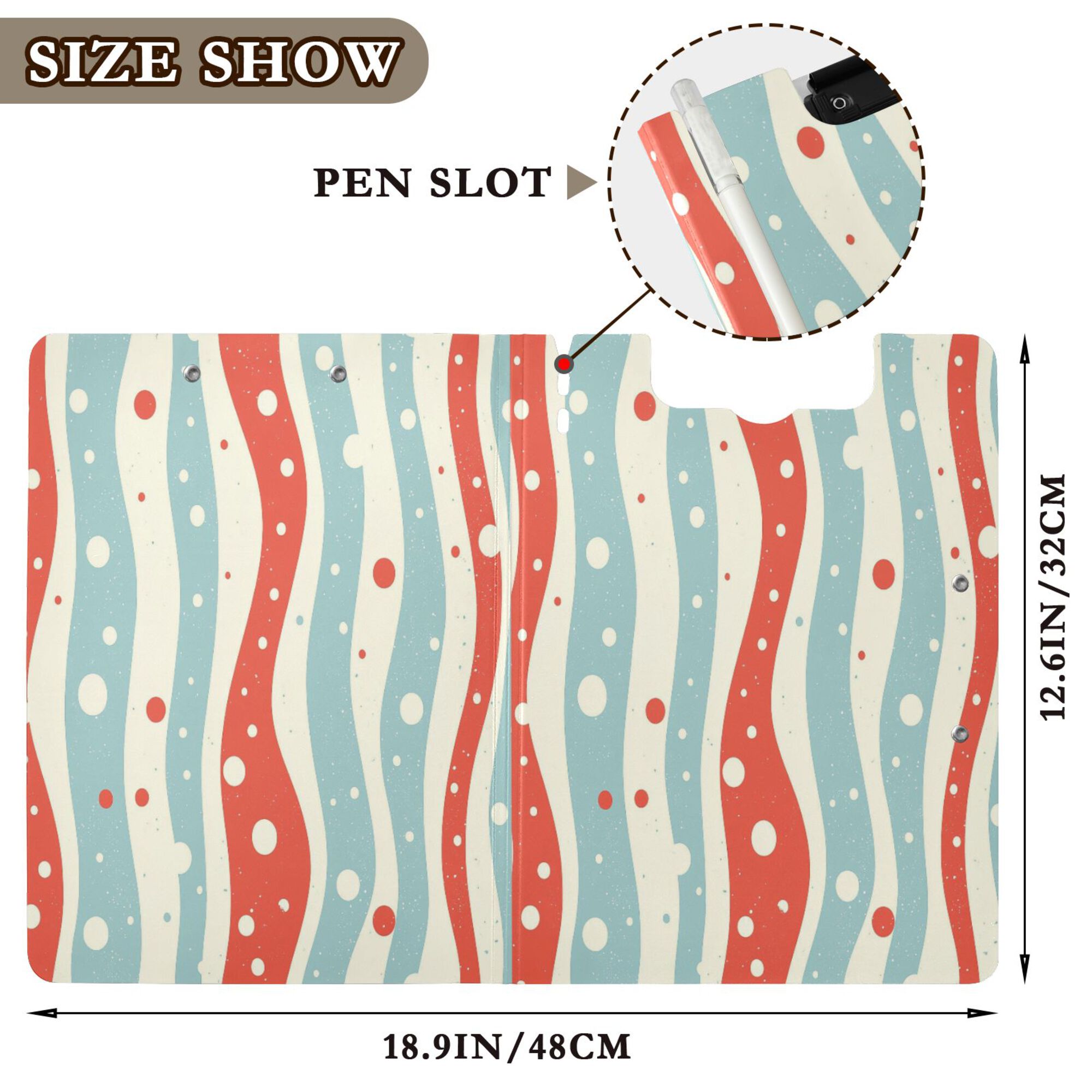 FORMRS A4 Clipboard Folder with Pen Holder Horizontal Foldable School Office Binder, Light Blue Pattern