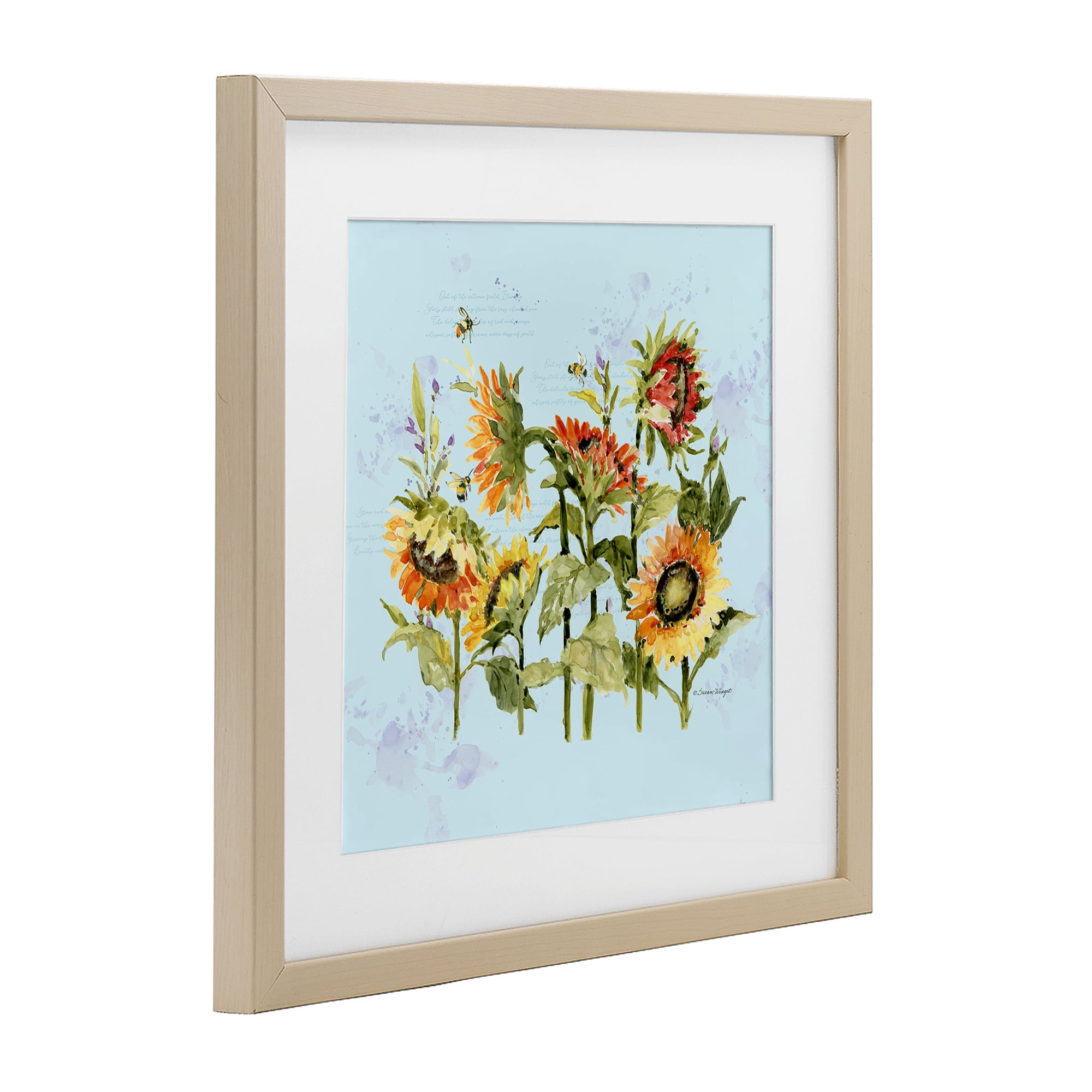 Stupell Industries Sunflowers & Bee on Blue Birch Framed Print Under Glass, design by Susan Winget