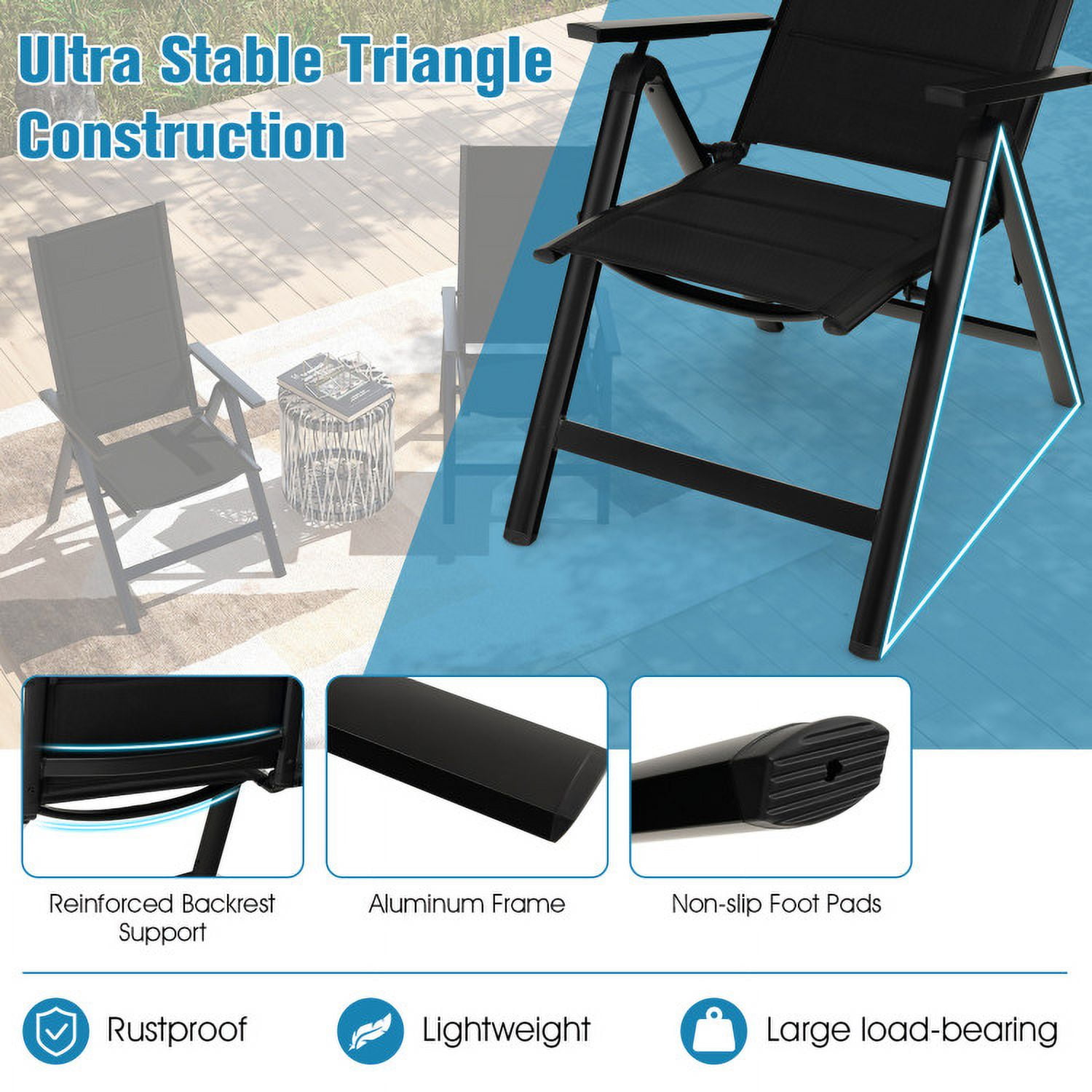 Aimee Lii Outdoor Dining Chair with Soft Padded Seat and 7-Position Adjustable Backrest, Outdoor Patio Set, Black Aimee Lii Outdoor Dining Chair with Soft Padded Seat and 7-Position Adjustable Backrest, Outdoor Patio Set, Black