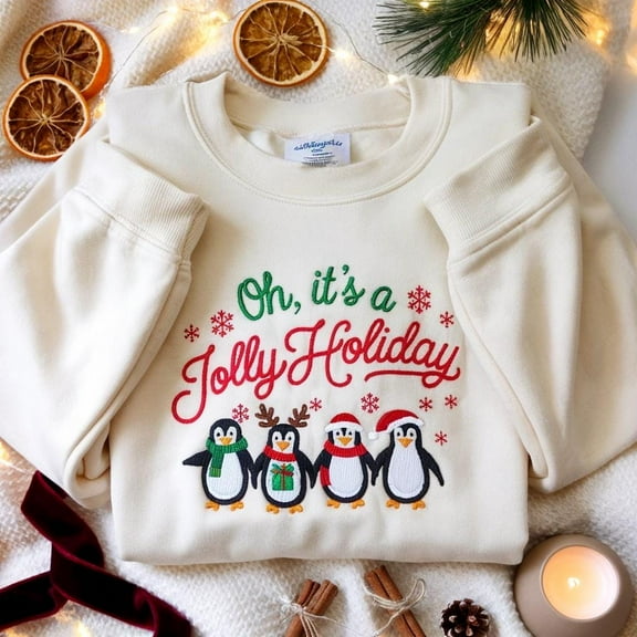 Penguin Christmas Embroidered Sweatshirt, Jolly Holiday Sweater, Cute Xmas Penguin Shirt, Holiday Family Matching Tee, Christmas Kids Shirt