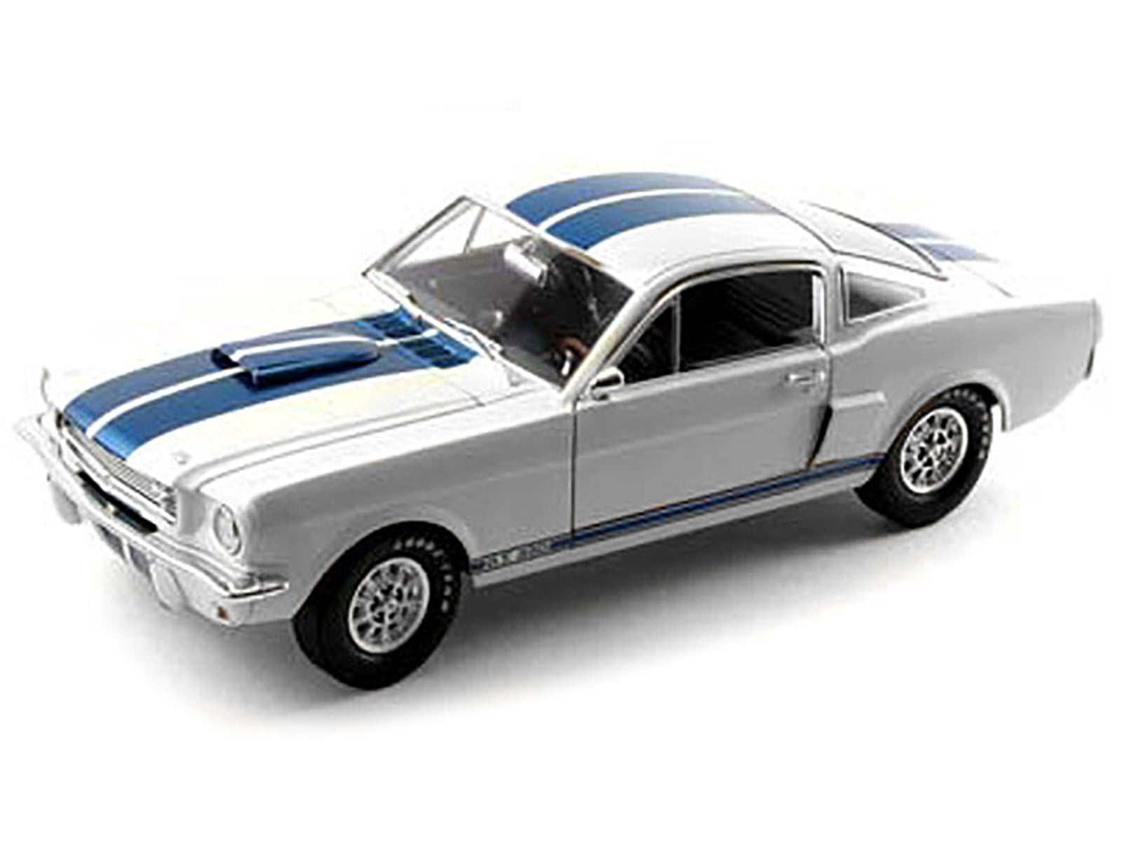1966 Ford Mustang Shelby GT350 White with Blue Stripes 1/18 Diecast Model Car by Shelby Collectibles