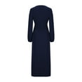 thumbnail image 6 of New Summer Arrivals SMihono Women's Elegant Lantern Long Sleeve Evening Dress, Sexy V-Neck High Waist Slim Fit Swing Dresses Solid A-Line Dress Dark Blue M, 6 of 7