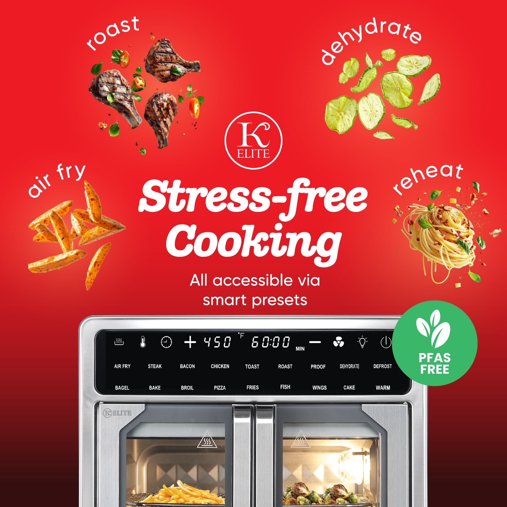 Kitchen Elite 16 Qt French Door Air Fryer Oven, Countertop Cooker with LED Display