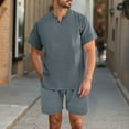 thumbnail image 1 of Handshe Men's Summer Solid Color Casual V - Neck Short - Sleeved & Shorts Set with Button Pockets, 1 of 9