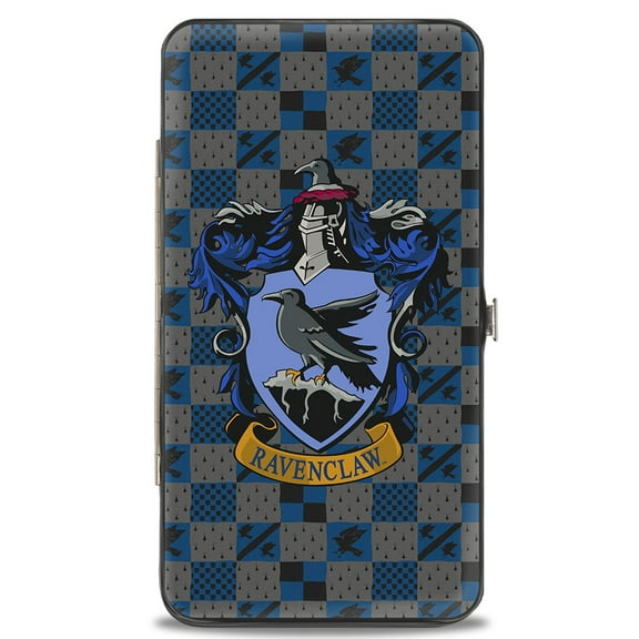The Wizarding World of Harry Potter Wallet, Hinged, Harry Potter Ravenclaw Crest Heraldry Checkers Gray Blues, Vegan Leather