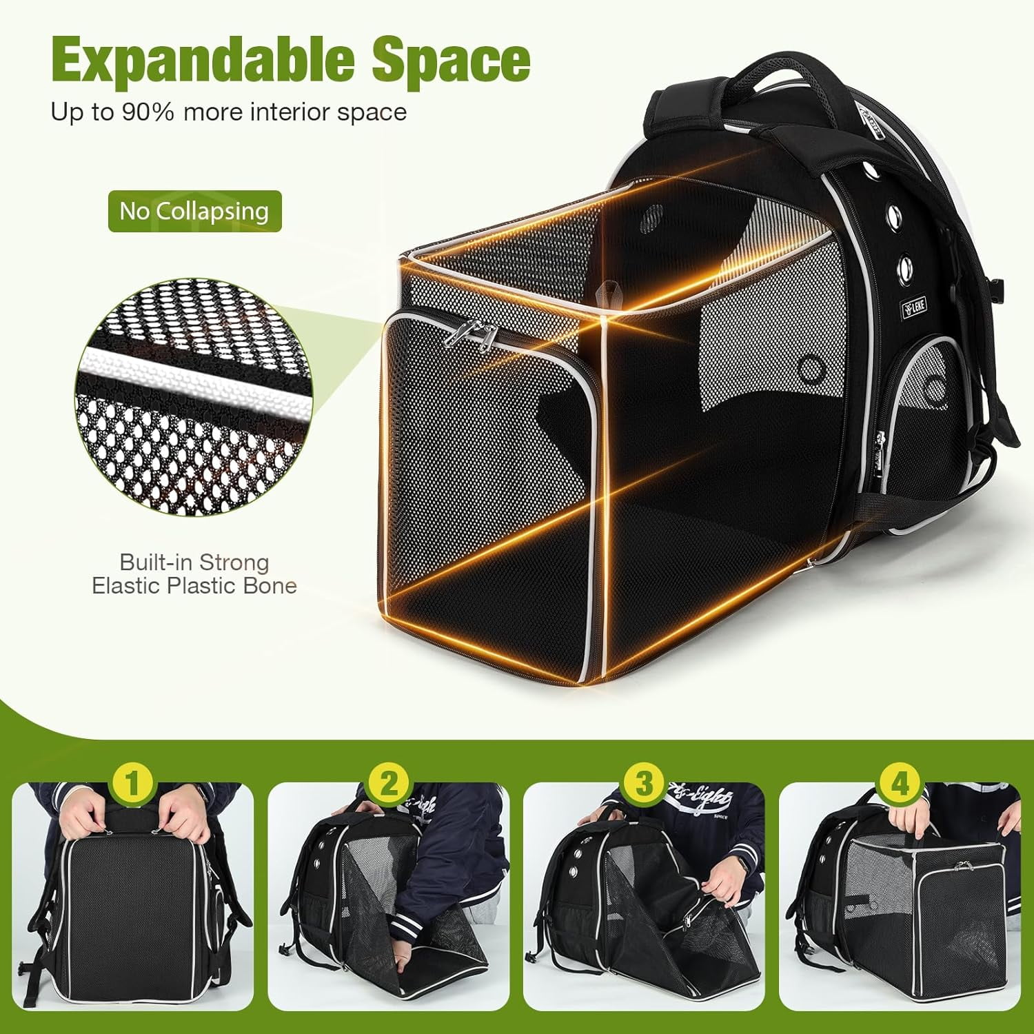 Cat Bubble Backpack Carrier - Expandable Large Space Cat Backpack for Kitty Small Dog up to 18lbs, Transparent Pet Carrier for Travel, Hiking, Walking & Outdoor, Gray