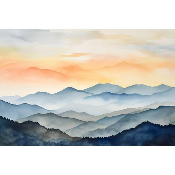 Miluva Smoky Mountains Print North Carolina Art Sunrise Mountain Print Panoramic Landscape Minimalist Wall Art Blue Pink Art Decor For Living Room Bedroom, 8x12 UNFRAMED