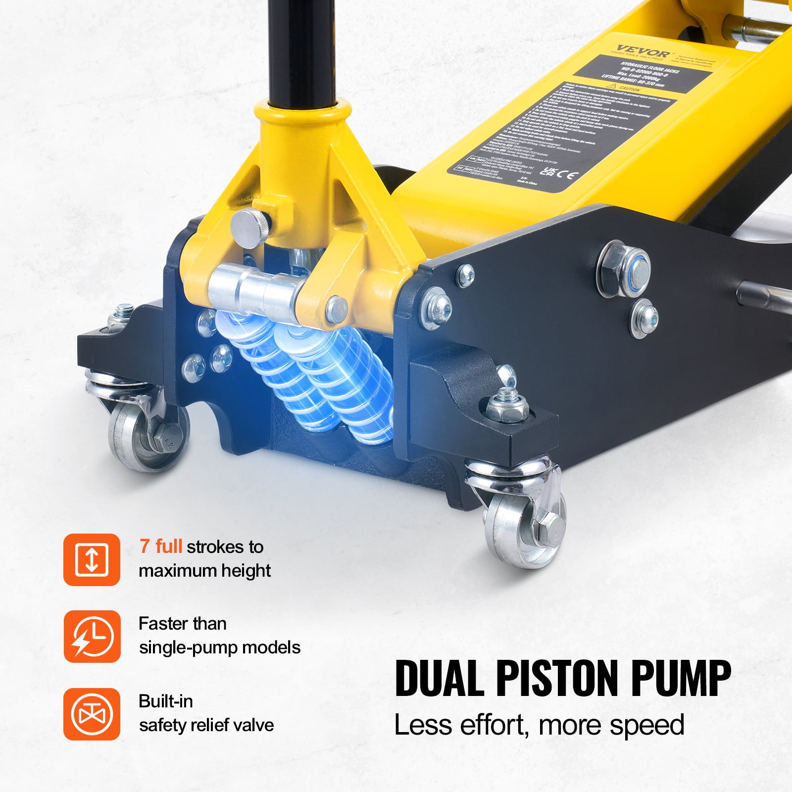 VEVOR Low Profile Floor Jack 2 Ton (4400 lbs) , Heavy Duty Aluminum Hydraulic Racing Floor Jack, Hydraulic Car Jack, Dual Piston Quick Lift Pump, 3.2"-14.6" Height Lifting Range (Yellow)
