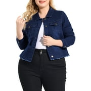 MODA NOVA Juniors Plus Size Outfits Classic Washed Front Frayed Denim Jacket