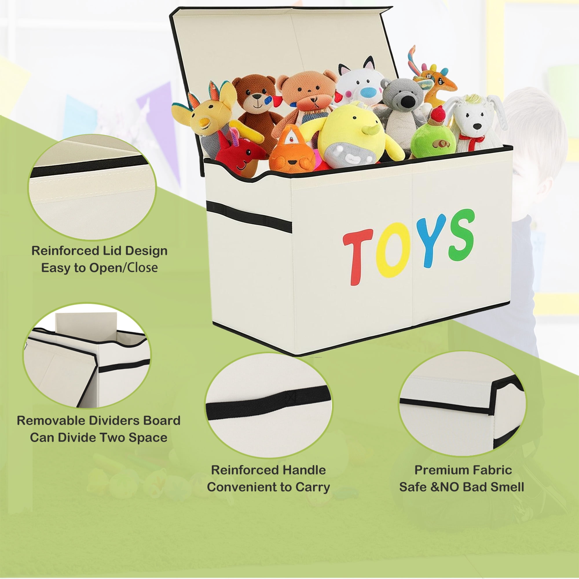 VICTORICH Extra Large Children's Collapsible Toy Storage Fabric 32 gal Kids Room Toy Chest, Beige