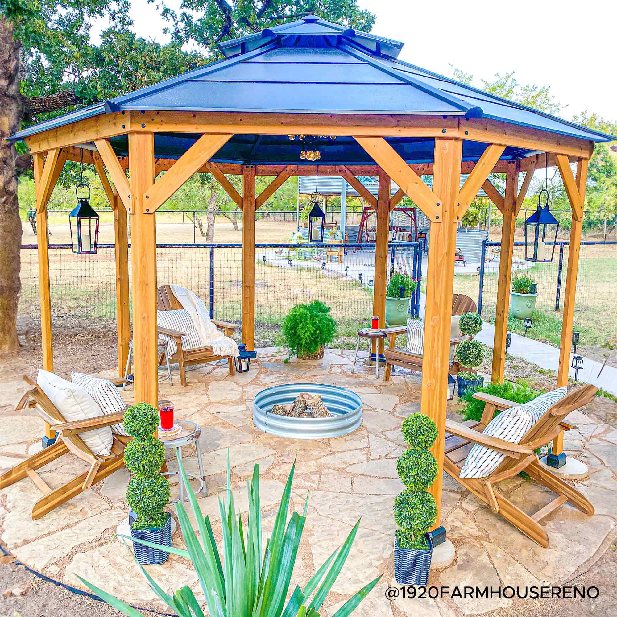 Sunjoy Nebraska Collection 13 ft. x 13 ft. Cedar Framed Octagon Gazebo with Black Steel 2-tier Hardtop Roof