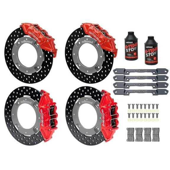 Wilwood Front & Rear UTV Big Brake Combo with Red Calipers, Drilled Rotors & Brake Fluid, For 2019-up Honda Talon 1000