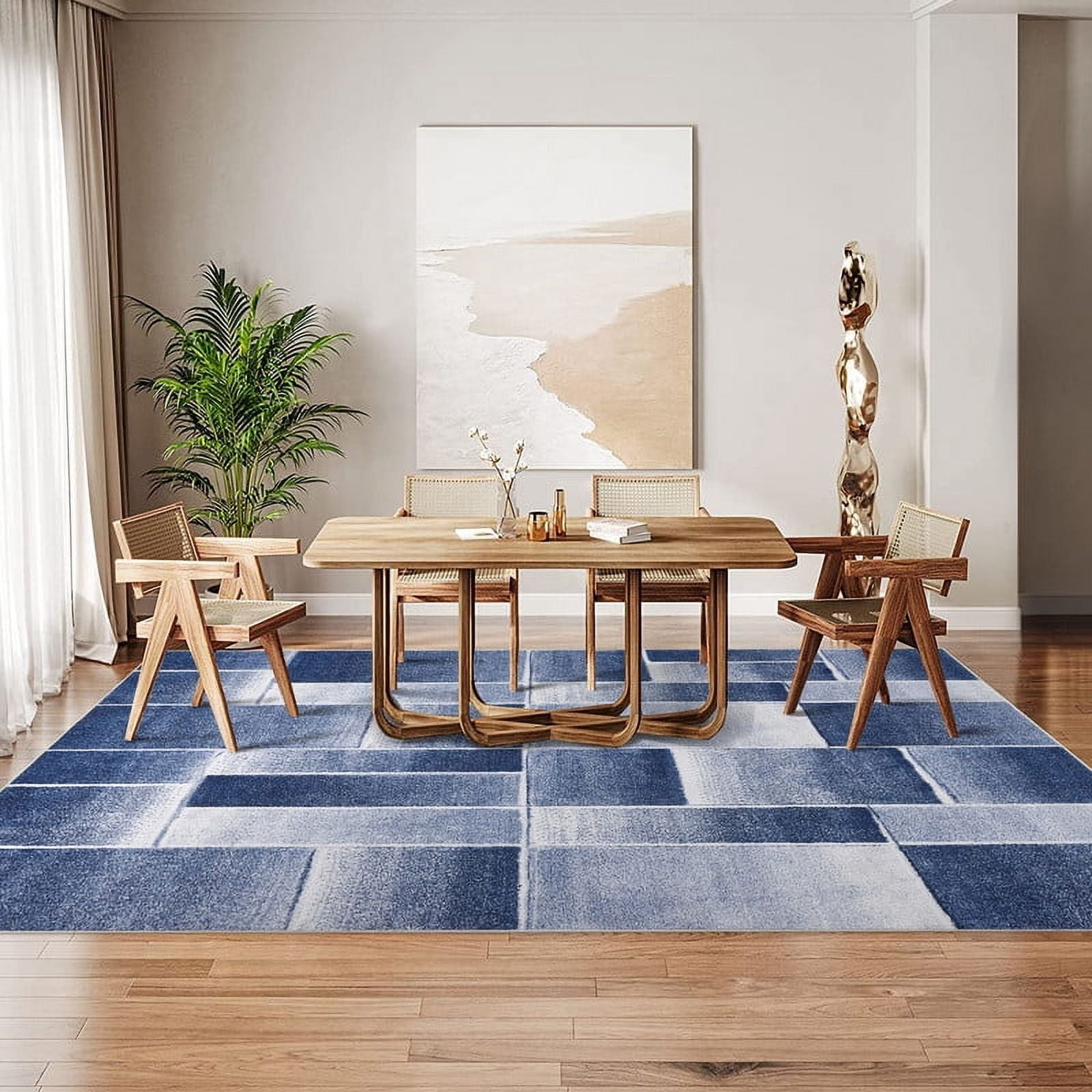 Modern Geometric Patchwork Area Rug 9x12 Large Rugs for Living Room, Soft Throw Carpet Floor Decor for Entryway Dining Room Office Nursery Blue
