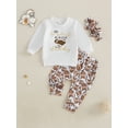 thumbnail image 4 of Toddler Baby Girl Fall Outfits 0 6 12 18 24 Months 2T 3T Letter Print Long Sleeve Sweatshirt with Heart Football Pattern Pants Headband Clothing Set, 4 of 9