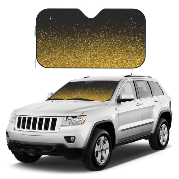 Kdxio Gold Glitter Gradient Print Windshield Sun Shade, Foldable Sun Blocker for Car,Truck,SUV Automotive Interior Sun Protection,Reflective Shade for Front Windshield(Small)