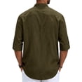 thumbnail image 4 of Satingcolo Linen Henley Shirts for Men V Neck Long Sleeve Band Collar Button Shirts Casual Breathable Vacation Hippie Top,Army Green S, 4 of 5