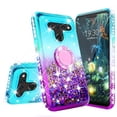 thumbnail image 3 of SOGA Cover Compatible for LG V50 Case, LG V50 ThinQ Case, Liquid Floating Quicksand Case with Diamond Metal Ring for Magnetic Car Mount - Purple on Teal, 3 of 5