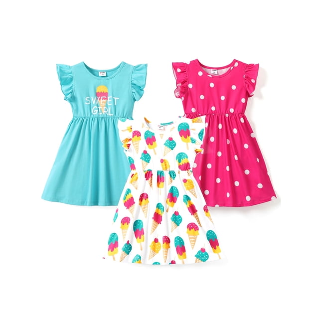 Vestidos para Niñas Paquete de 3 PATPAT con Mangas con Volantes Verano 7-8 Años