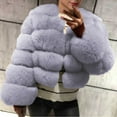 thumbnail image 2 of lcziwo Weekly Sale Women 2024 Winter Faux Fur Coats Lapel Long Sleeve Fuzzy Fleece Jaclets Solid Color Open Front Warm Outerwear Thicken Short Coat,Gray,M, 2 of 6