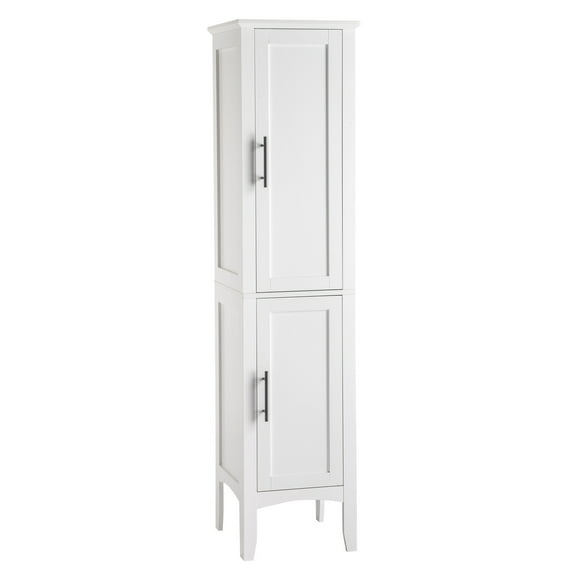 SKTPI 63'' Tall Bathroom Storage Cabinet with 2 Adjustable Shelves, White 5 Tier Narrow Bathroom Cabinet with 2 Doors, Slim Linen Cabinets for Brathroom, Home Office, Wood